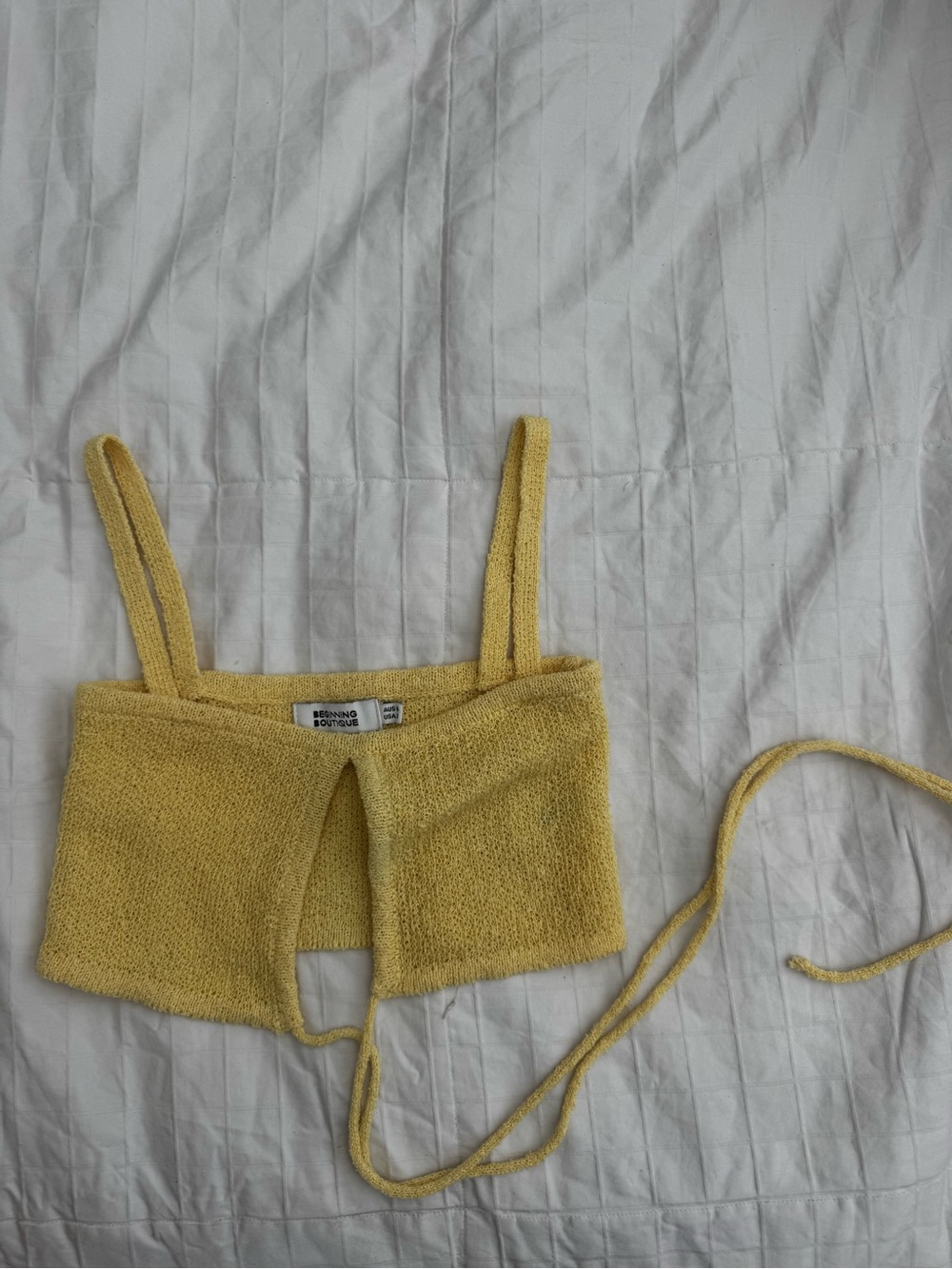 Beginning Boutique Pale Yellow Knit Crop Top with Tie Front